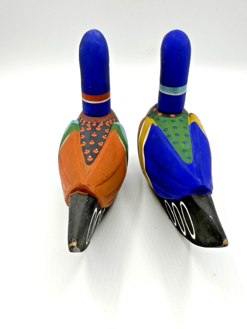 Hand Painted Wooden Duck Pair Figurines Folk Art Decor Wedding Ducks Set of 2 - Picture 10 of 16